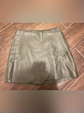 Express Olive Faux Leather Asymmetric Mini Skirt
